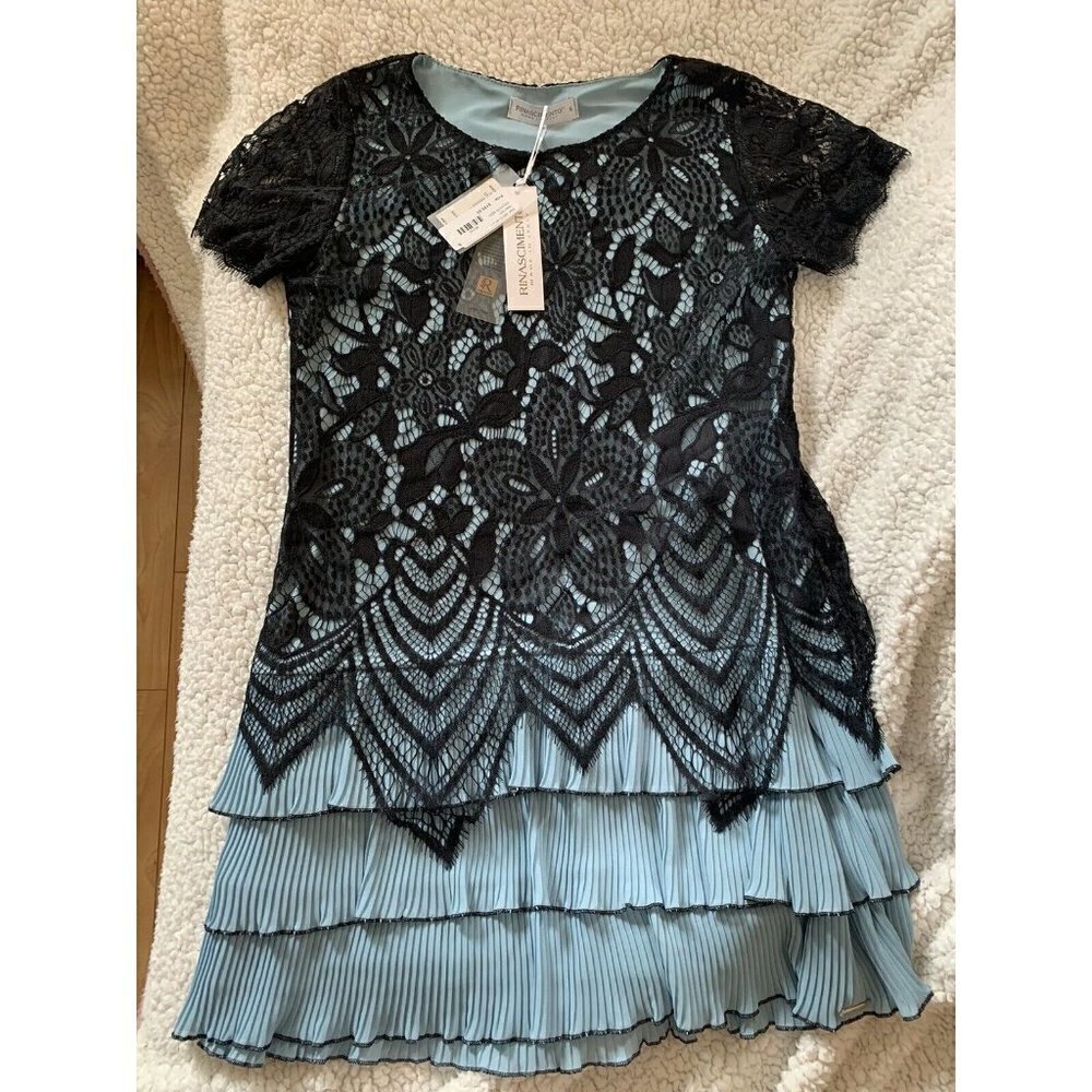 NWT Rinascimento Dress Blue Black Size Small Made in Italy Knee Length Cocktail